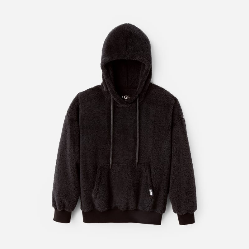 UGG® Women's Loyra Sherpa Hoodie Fleece in Ink Black, Size L